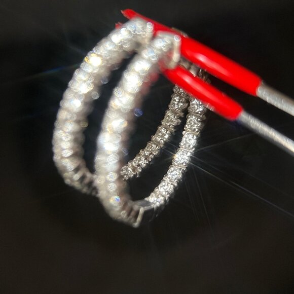 14K Gold Inside Out Diamond Reeds Hoops Earrings - Picture 6 of 10